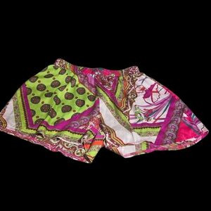 SHEIN Pink and Green High Waist Printed Summer Shorts